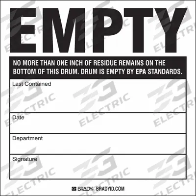 BRADY Handling Label: 6 in x 6 in, 6 in Label Ht, 6 in Label Wd, Paper, 100 Labels - Empty