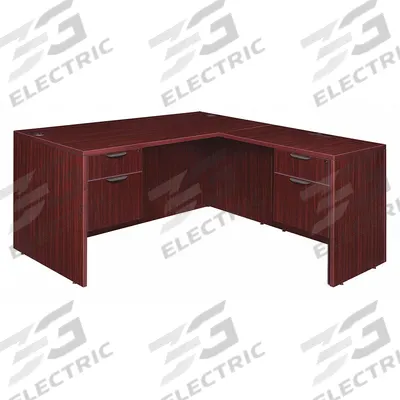 LEGACY L-Shaped Office Desk: Melamine, Mahogany, 2 Pedestals, 2 Drawers - L-Shaped Desks