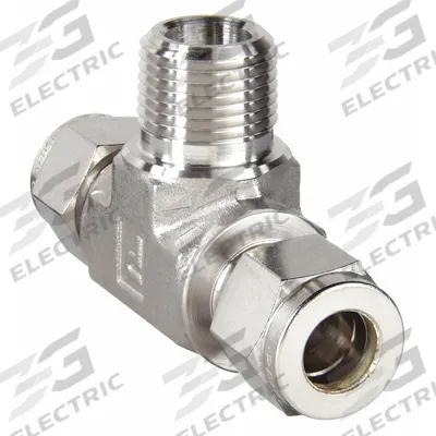 PARKER Compression Tee Fitting: 1/2 in OD x 1/2 in OD x 3/8 in Pipe Fitting Size - Double-Ferrule Stainless Steel Fittings
