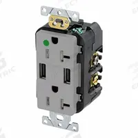 USB Receptacle: Duplex, 5-20R, 2 USB Ports, USB Type A, Gray, 125V AC, 20 A (MPN T5832-HGG). Key specifications — Brand: LEVITON.