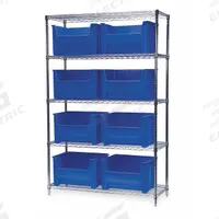 AKRO-MILS Bin Shelving: 48 in x 18 in x 74 in, 1 Sided, 9 Bins, Open, Stacking Bin, Blue, 5 Shelves (MPN AWS184813017B). Key specifications — Includes Bins: Yes; Bin Material: Polymer; Frame Color: Silver; Bin HxWxD: (9) 12-7/16 in x 19-7/8 in x 15-1/2 in; Frame Material: Steel; Bin Color: Blue; Brand: AKRO-MILS.