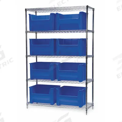 AKRO-MILS Bin Shelving: 48 in x 18 in x 74 in, 1 Sided, 9 Bins, Open, Stacking Bin - Wire Stationary Bin Shelving with Open-Front Bins