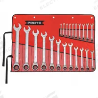 PROTO Combination Wrench Set: Alloy Steel, Chrome, 22 Tools, 6 mm to 36 mm Range of Head Sizes (MPN JSCVMT-22S). Key specifications — attr309581: Chrome; attr309580: Alloy Steel; attr309571: Yes; attr309583: No; attr309587: Yes; attr324931: PROTO; attr309569: 6 mm to 36 mm; attr309572: Tool Roll.