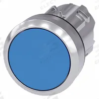 SIEMENS Flush Push Button: Blue, 22 mm Mounting Size, Metallic, Momentary (MPN 3SU1050-0AB50-0AA0). Key specifications — Brand: SIEMENS; Action: Momentary; Series: 3SU; Push Button Material Type: Metallic.