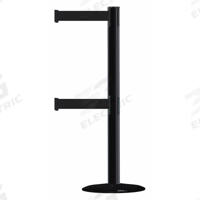 TENSABARRIER Barrier Post with Belt: Black, No Pattern, No Legend, 7 1/2 ft Belt Lg - Solid-Color Retractable Belt Post Barriers