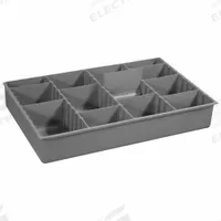 Compartment Drawer Insert: 13 3/8 in x 9 1/4 in x 2 in, 3 9/64 in x 9 3/64 in, 4 Compartments, Gray (MPN 229-95-ADS-IND). Key specifications — Color: Gray; Compartment HxWxD: (4) 3-9/64 in x 9-3/64 in; Removable Dividers: Front to Back; Compatible Manufacturer Model Number: 226-95; Brand: DURHAM MFG.