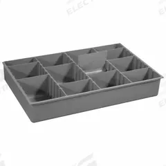 Compartment Drawer Insert: 13 3/8 in x 9 1/4 in x 2 in, 3 9/64 in x 9 3/64 in, 4 Compartments, Gray (MPN 229-95-ADS-IND). Key specifications — Color: Gray; Compartment HxWxD: (4) 3-9/64 in x 9-3/64 in; Removable Dividers: Front to Back; Compatible Manufacturer Model Number: 226-95; Brand: DURHAM MFG.