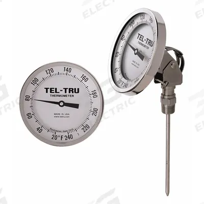 TEL-TRU Dial Thermometer: 0°F to 250°F, +/- 1% Accuracy, 18 in Stem Lg - General Purpose Dial Pocket Thermometers
