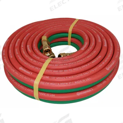 CONTINENTAL Twin Line Welding Hose: 1/4 in Hose Inside Dia., Green/Red, BB x BB - Grade R Twin-Line Welding Hose Assemblies