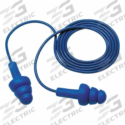3M Ear Plugs: Flanged, 25 dB NRR, Metal-Detectable, Corded, Reusable, Push-In - Flanged-Shaped Earplugs