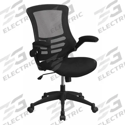 FLASH FURNITURE Office Chair: Kelista, Flip Up, Black, Mesh Material, 23 in Back Ht - Fixed-Arm Office Chairs