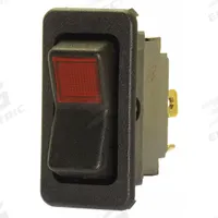EATON Lighted Rocker Switch: 2 Positions, SPST, Off/Momentary On, Red (MPN 8005K35N313V22). Key specifications — AC Contact Rating: 15 A @ 125 V; DC Contact Rating: 15 A @ 28 V; Horsepower: 3/4 hp @ 250 V; Operator Illumination: Illuminated; Switch Color: Black; Terminal Connection Type: 1/4 in Spade; Includes Lamp Module: Lamp Module Included; Includes Lens: Lens Included.