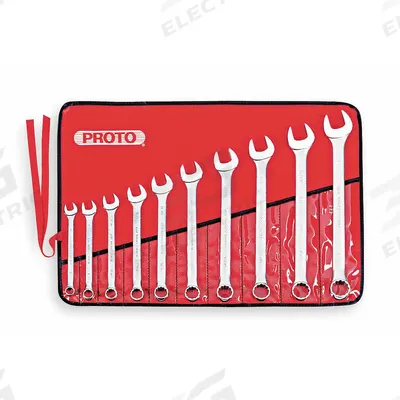 PROTO Combination Wrench Set: Alloy Steel, Satin, 10 Tools, 7/16 in to 1 in Range of Head Sizes - SAE 12-Point Combination Wrench Sets