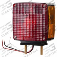 GROTE Stop/Turn/Tail Light: Incandescent, Stop, Turn, and Tail Combo Light, Amber/Red, Square, Stud (MPN 55410). Key specifications — Standards: FMVSS 108; Electrical Connection: Pigtail; Brand: GROTE; Installation Type: Permanent; Lens Color: Amber; Mount Type: Stud; Lighting Technology: Incandescent; Light Type: Stop, Turn, and Tail Combination Light.