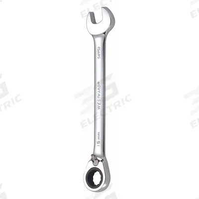 WESTWARD Combination Wrench: Alloy Steel, Chrome, 15 mm Head Size, 7 7/8 in Overall Lg - Metric 12-Point Ratcheting Combination Wrenches