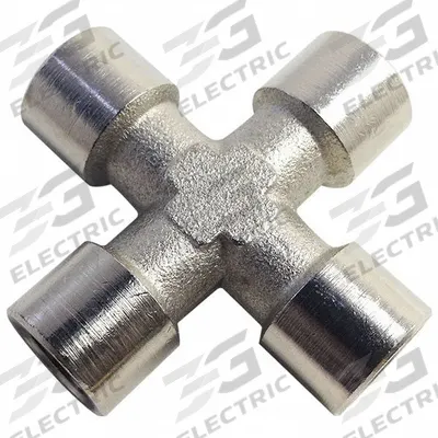 LEGRIS Metal Pipe Cross: Cross, 3/8 in x 3/8 in x 3/8 in x 3/8 in, Nickel-Plated Brass - Threaded Medium-Pressure Pipe Fittings