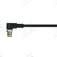Cordset: M12 Male Right Angle X Bare Wire, 5 Pins, Black, PVC, 5 m Cable Lg, 4 A Max Current (A) (MPN 7000-12121-6150500). Key specifications — Cable Jacket Color: Black; End 1 Gender: Male; End 1 Mounting Orientation: Right Angle; End 2 Connection Type: Bare Wire; IP Rating: IP66K; Brand: MURRELEKTRONIK; Wire Size: 22 AWG; Cable Jacket Material: PVC.