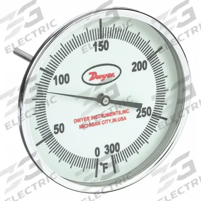 Dwyer Glow-in-the-Dark Dial Thermometer: 0°F to 300°F, +/- 1% Accuracy, 5 in Dial Dia - Adjustable-Angle Glow-in-the-Dark Thread-Mount Dial Thermometers