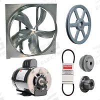 Exhaust Fan with Drive Package: Belt Drive, 24 in Blade, 1/4 hp, 8,734 cfm, 115/208-230V AC, 1 ph (MPN 7M7W0). Key specifications — Frame Finish: Zinc Plated; Assembled: Unassembled; Brand: DAYTON; Nameplate Voltage: 115/208-230V AC; Frame Material: Steel; Guard Type: None; Motor Insulation: Class B; Motor Enclosure: Open Dripproof.