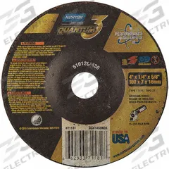 NORTON Depressed Center Grinding Wheel: Type 27, 4" x 1/4" x 5/8", Ceramic, 20 Grit, Quantum 3 SG (MPN 66253371181). Key specifications — Series: Quantum 3 SG; Brand: NORTON.
