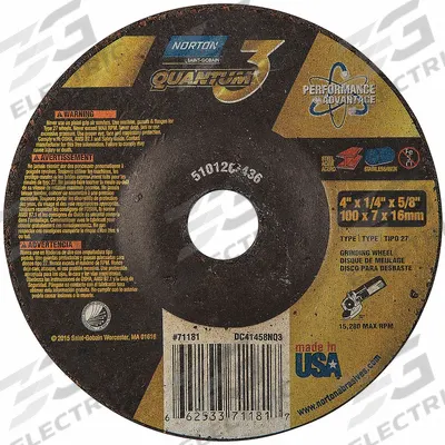 NORTON Depressed Center Grinding Wheel: Type 27, 4" x 1/4" x 5/8", Ceramic, 20 Grit - Cool-Cutting Grinding Wheels for Carbon & Stainless Steel