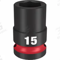 MILWAUKEE Standard Impact Socket: 1/2 in Drive Size, Metric, 15 mm Socket Size, 6-Point, Std (MPN 49-66-6247). Key specifications — attr1215501: MILWAUKEE; attr1215515: Black Phosphate; attr1215518: 15 mm.