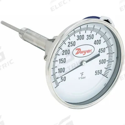 Dwyer Dial Thermometer With Process Output: 50°F to 550°F, +/- 1% Accuracy, 4 in Stem Lg - Thread-Mount Transmitting Dial Thermometers