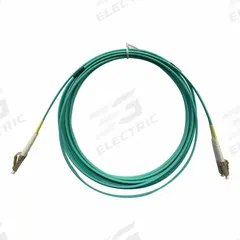 MONOPRICE Fiber Optic Patch Cord: Multi-Mode, 7 m Lg, LC End 1, LC End 2, Aqua, PVC, 2 Fiber Count (MPN 41698). Key specifications — Fire Rating: Riser; Jacket Material: PVC; Number of Fibers: Duplex; Brand: MONOPRICE; _Fiber Optic Cable Style: 50/125µ OM4.