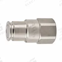 PARKER Nose Piece Assembly Coupling: 3/8 in, Female Thread, 9/16"-18 Thread Size, Stainless Steel (MPN NSS-372-6FO-D). Key specifications — Connection Type: Female Thread; Body Material: Stainless Steel; Brand: PARKER; Temperature Range: -70° to 250°F; Thread Size: 9/16"-18.