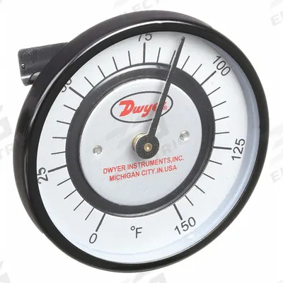 Dwyer Clip Pipe Mount Dial Thermometer: 0°F to 150°F, +/- 2% Accuracy - Clip-On Pipe Surface Temperature Dial Thermometers