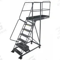 BALLYMORE Rolling Cantilever Ladder: 5.8 ft Platform Ht, Unassembled, Locking Casters, Steel (MPN CL-7-42-P). Key specifications — attr1051489: Gray; attr1051483: BALLYMORE; attr1051499: Double Handrails; attr1051504: Steel.
