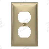HUBBELL Wall Plate: Duplex Outlet, 1 Gang, Brass, Std Size (MPN SB8). Key specifications — Brand: HUBBELL; Material: Brass.