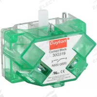 DAYTON Contact Block: 30 mm Panel Mounting Size, 1NO, Momentary, Universal Series, Screw Terminals (MPN 30G319). Key specifications — Switch Action: Momentary; Terminal Connection Type: Screw Terminals; Brand: DAYTON; Compatible with Series: Universal.