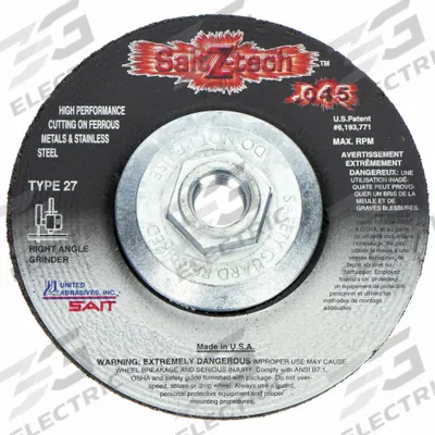 UNITED ABRASIVES-SAIT Depressed Center Cut-Off Wheel: Type 27, 4 1/2" x 0.045" x 5/8"-11, Zirconia Alumina - High-Performance Cut-Off Wheels for Carbon & Stainless Steel