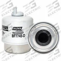 BALDWIN FILTERS Fuel Filter: Cartridge, 4 1/2 in Overall Lg, 3 5/16 in Outside Dia, Cellulose (MPN BF7745-D). Key specifications — attr1137520: BF7745-D; attr434022: BALDWIN FILTERS; attr427730: Cellulose; attr427731: Attached Grommet; attr1017112: Trucks; attr1017113: Ford.