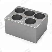 IKA Dry Block: Anodized Aluminum, 3 3/4 in Overall Wd, 3 in Overall Lg, 5 Wells, 29 mm Well Dia (MPN 4468200). Key specifications — Product Type: Dry Block Heater; Includes Thermometer Well: Yes; Material: Anodized Aluminum; Volume Capacity: 50 mL; Brand: IKA.