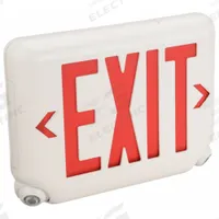 Exit Sign with Emergency Lights: White, 2 Faces, Red, LED, Ceiling/Wall, Lithium Iron Phosphate (MPN EVCURW). Key specifications — Voltage: 120/277V AC; Self Diagnostics: No; Housing Color: White; Brand: DUAL-LITE; Directional Indicators: Universal Field Selectable Chevrons; Lighting Technology: LED; Remote Capable: No; Text Color: Red.