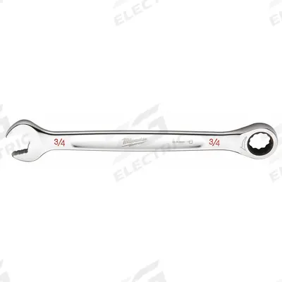 MILWAUKEE Ratcheting Combination Wrench: Chrome Vanadium Steel, Chrome, 3/4 in Head Size - SAE 12-Point Ratcheting Combination Wrenches