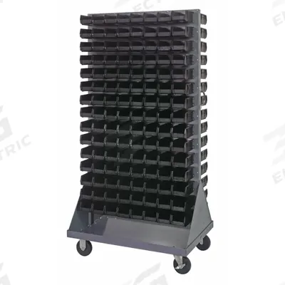 QUANTUM STORAGE SYSTEMS Mobile Louvered Floor Rack: 36 in x 24 in x 72 in, 240 Bins Included - Vertical Mobile Louvered Racks with Bins