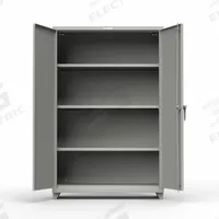 STRONG HOLD Storage Cabinet: 48 in x 24 in x 72 in, Swing Handle & Padlock Hasp, 14 ga Panel Thick (MPN 46-243-L-5S). Key specifications — attr62698: Medium Gray; attr62736: Welded; attr87895: Legs; attr62693: Assembled; attr62737: Stationary; attr62694: Adjustable; attr62695: Baked Enamel; attr62696: Steel.