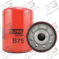 BALDWIN FILTERS Oil Filter: B75, LF3328, 1 1/8"-16 Thread Size, 5 7/8 in Overall Ht, Oil, Cellulose. Key specifications — Baldwin Interchange: B75; FleetGuard Interchange: LF3328; Brand: BALDWIN FILTERS; Compatible Vehicle Make: Chevrolet; Includes: Integral Gasket; Media Material: Cellulose.