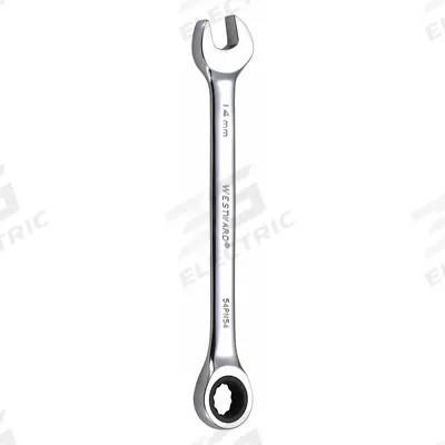 WESTWARD Combination Wrench: Alloy Steel, Chrome, 14 mm Head Size, 7 1/2 in Overall Lg - Metric 12-Point Ratcheting Combination Wrenches