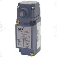 EATON Plunger Limit Switch: Plunger Actuator, Momentary/Momentary, Metallic, 8 ozf Op Force - Min (MPN E50AS1). Key specifications — Manufacturer Part Number: E50AS1; Brand: EATON; Electrical Connection: Screw Terminals; Action: Momentary/Momentary; Series: E50; Body Material Type: Metallic; Actuator Type: Plunger.