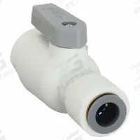 PARKER Manual Two-Way Ball Valve: 3/8 in, Polypropylene, Straight, Push x Push, Full Port Ball Port (MPN LFPP6VUC6). Key specifications — Brand: PARKER; Handle: Lever.