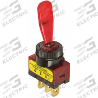 BATTERY DOCTOR Automotive Switch: Toggle Switch, SPST, 3 Connections, On/Off, Red, Red, 1/4 in Male (MPN 20500). Key specifications — Contact Form: SPST; Switch Function: On/Off; Actuator Color: Red; Stem Color: Red; Terminals: 1/4 in Male; Features: Illuminates In "On" Position; Mounting Style: Panel Mount; Brand: BATTERY DOCTOR.