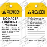 BRADY Caution Tag: Precaution, Heavy Duty Polyester, Comentario, Write-On Surface, Spanish, Tag (MPN 121518)