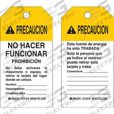 BRADY Caution Tag: Precaution, Heavy Duty Polyester, Comentario, Write-On Surface - Safety