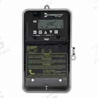 INTERMATIC Electronic Timer: 24 hr, Not Astronomic, 120-277V AC, SPST, Digital (MPN EP100C). Key specifications — Body Material: Plastic; Indoor/Outdoor Usage: Outdoor; Astronomic Functionality: Not Astronomic; Mounting Style: Surface; Brand: INTERMATIC.