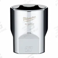 MILWAUKEE Socket Extension: Metric, 1/2 in Drive Size, 27 mm Socket Size, 6-Point, Std, Chrome (MPN 45-34-2027). Key specifications — attr1204417: MILWAUKEE; attr1204392: Chrome.