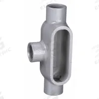 Conduit Outlet Body: Iron, 1 1/2 in Trade Size, T Body, 27 cu in Body Capacity, Threaded Hub (MPN T57). Key specifications — Finish: Powder Coated; For Use With: RMC; Brand: HUBBELL KILLARK; Hub Style: Threaded; Mfr. Series: Duraloy 7.